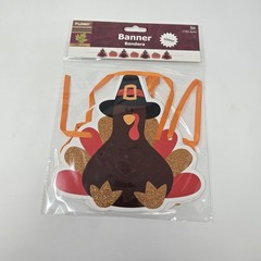 Thankgiving Fall Pumpkins Turkey With Glitter accents 5 ft Banner Decoration 