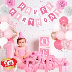 Ouddy Life Pink 1st Birthday Decor