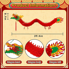 13Pcs Chinese Decorations for Party, 1 3D Chinese Dragon & 12 Red Lanterns for C