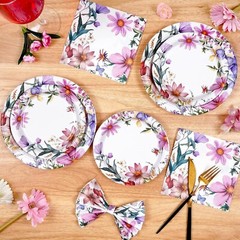 100 Piece Summer Floral Disposable Contemporary Multicolor Set (Plates, Napkins)