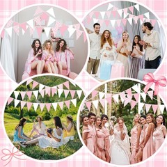 49ft Pink Gingham Party Decorations Pink White Plaid Checkered Pennant Banner…
