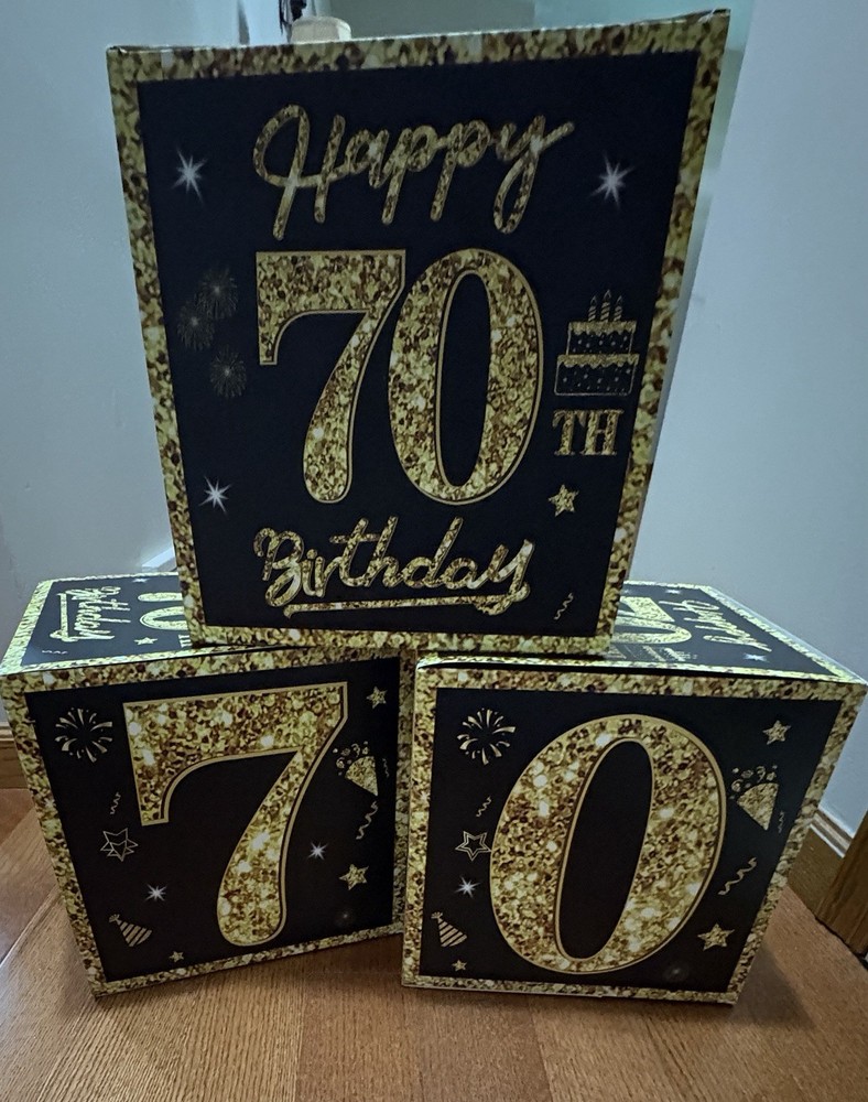 70Th Birthday Decorations Boxes – 3PCS Black Gold Happy 70Th Birthday