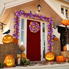 66 Ft Halloween Tinsel Garland – Purple Black Orange Glitter Streamers, Pumpkins