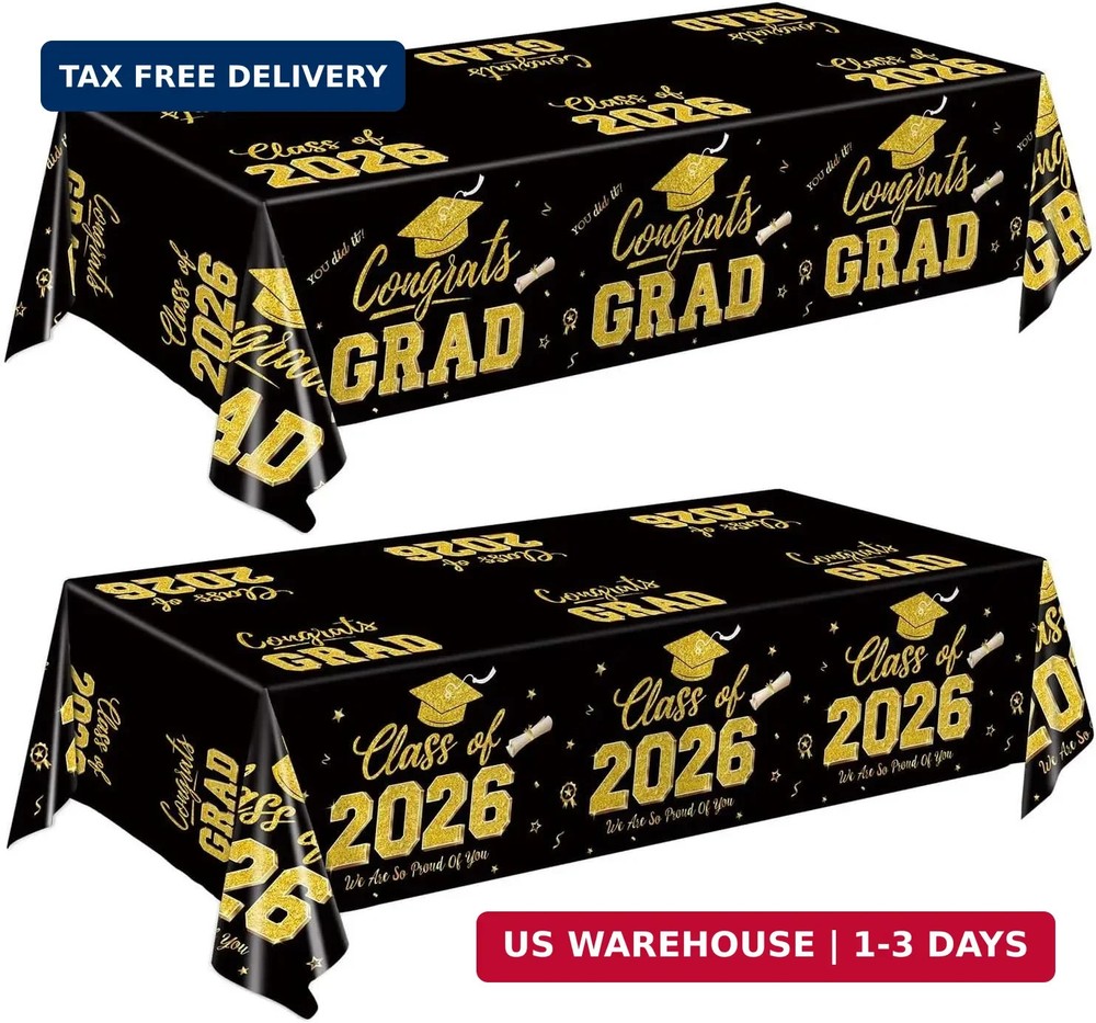 2 Pack Graduation Tablecloths, Black and Gold Graduation Decorations 2026, Gradu