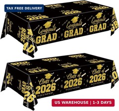 2 Pack Graduation Tablecloths, Black and Gold Graduation Decorations 2026, Gradu