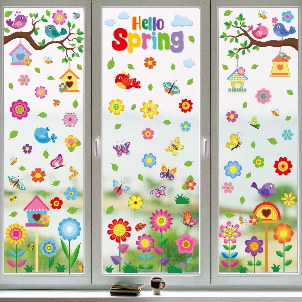 Vibrant Spring & Summer Window Clings – 9 Sheets 127PCS Classroom