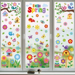 Vibrant Spring & Summer Window Clings – 9 Sheets 127PCS Classroom
