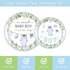 Sweet Boy Themed Baby Shower Disposable Tableware Set (Plates, Napkins, Forks)