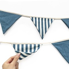 2 Sets Blue Pennant Banner Flags 24Pcs Blue Plaid Striped Nursery Garland Lin…