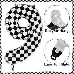 Checkered Number 9 Balloon, 40 Inch Large Foil Race Car Number Balloons, Big …