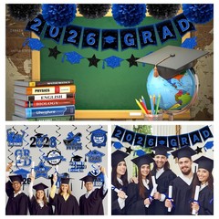 Blue Graduation Decorations, 2026 Grad Banner and Congrats Blue&black