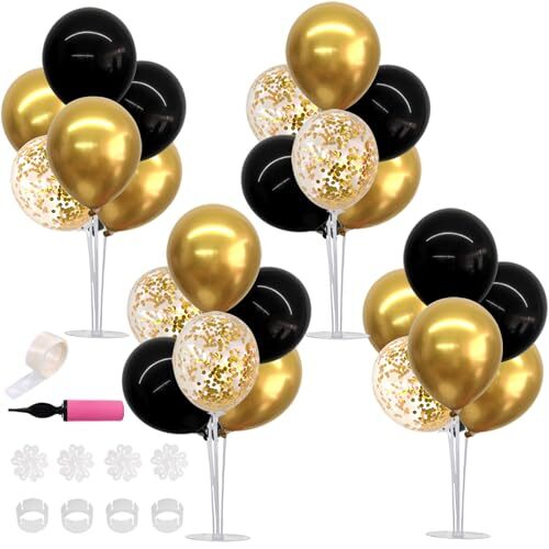 4 Set Black Gold Balloon Centerpieces for Table,Balloons Stand Kit for Black …