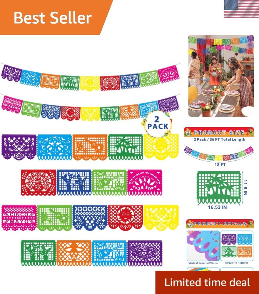 36 FT Mexican Fiesta Flags – Versatile Indoor/Outdoor Decorations for Parties