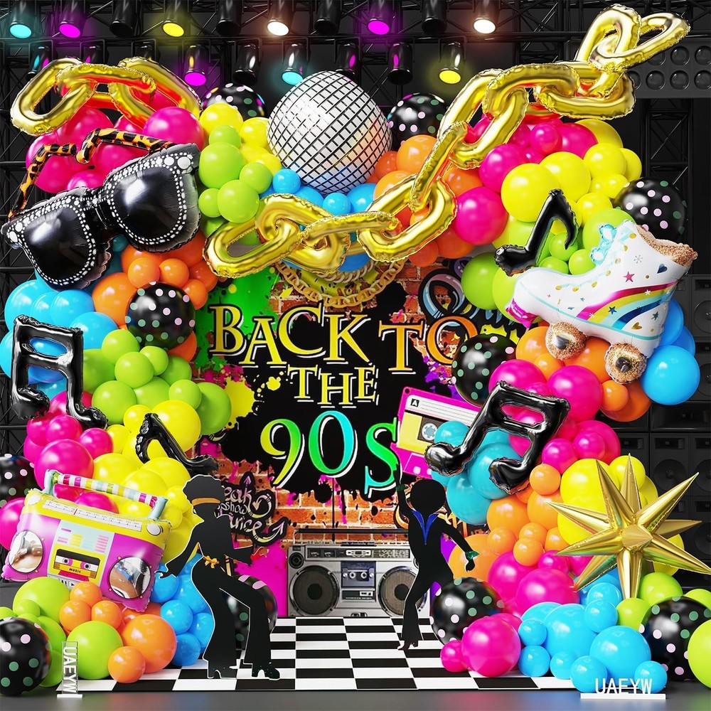 80s 90s Disco Theme Party Decorations, 161Pcs Rainbow Balloon Arch Garland Kit w
