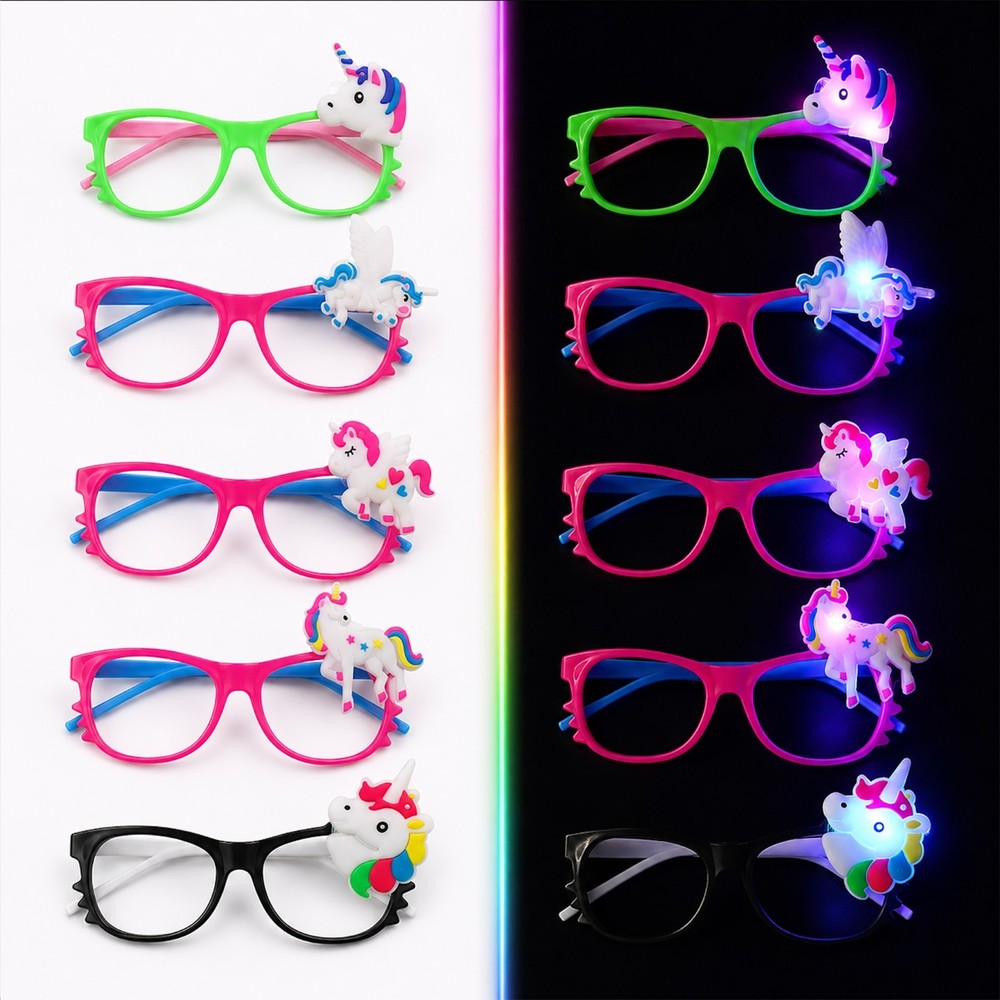 LED Light Up Unicorn Glasses for Birthday Party Glow Party Dress Up (12 Packs)