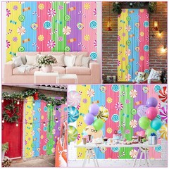 4 Packs Candyland Party Decorations 3.3 x 6.6 ft Candy Foil Fringe Curtain Da…