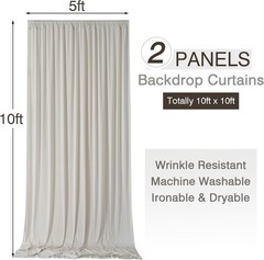 10x10ft Wrinkle Beige Backdrop Curtains for Parties, 2 Panels 5x10ft Silky