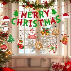 38Pcs Merry Christmas Banner Xmas Decorations – Pre-Assembled Hanging Swirl, …