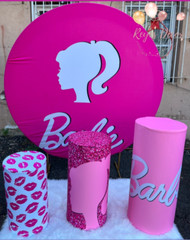 Themed Round Backdrops w/ Matching Cylinder Covers-Many Designs Party Decor Set