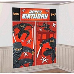 NINJA Scene Setter HAPPY BIRTHDAY party wall BACKDROP 6ft
