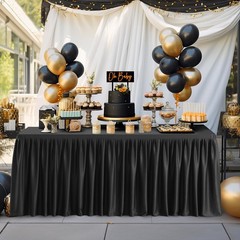 Party Talk Black Polyester Table Clothes for 4 Foot Rectangle Tables, Wrinkle Fr