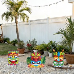 Luau Party Decorations Metal 3 Stacked Tiki Decorative Garden Stakes Luau