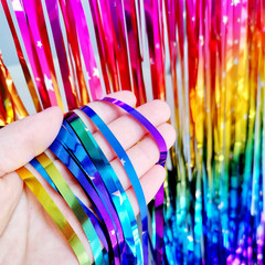 Sparkly Rainbow Gradient Tinsel Foil Fringe Curtain Metallic Streamers for Birth