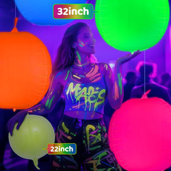Mega-L Glow in the Dark Party Supplies,4 Pcs 32 Inch round Neon Balloons for Glo