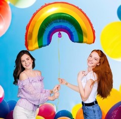 Five Below 35 in. Foil Rainbow Mylar Balloon W/Paper Straw 7.72 in. NEW