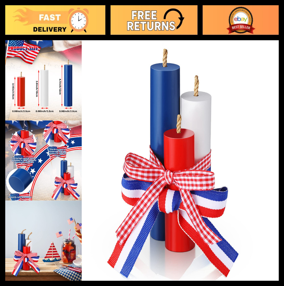 4th of July Decorations Set – 3 Pcs Wooden Patriotic Centerpieces, USA Firework