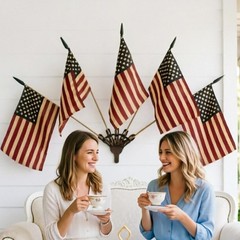 Five Tea-Stained Flags, Vintage US Small Flags Patriotic Decoration For Wall Art