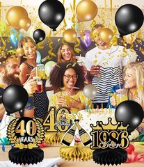 Elegant 40th Birthday Decorations – 9-Pc Black & Gold Honeycomb Centerpieces