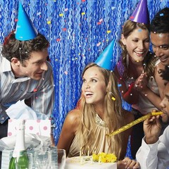 Blue Backdrop Wavy Tinsel Foil Fringe Curtains for Parties 2 Pack, Dark