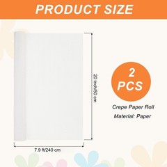 Crepe Paper Roll 2 Pack 7.9ft x 20 Inch White for Streamers Party Decor