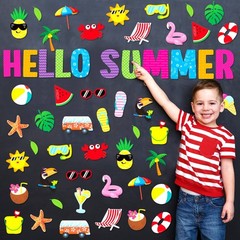 72 PCS Hello Summer Hawaiian Theme Cutouts Pool Beach Bulletin Board Decor
