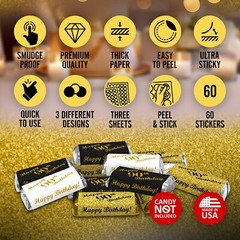 90th Birthday Miniatures Candy Bar Wrapper, (Set of 60) Mini Candy Bar Stickers