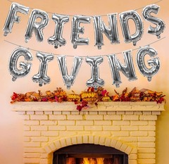 Friendsgiving Decorations Silver Foil Letter 16 Inches Tall Balloons Banner T…
