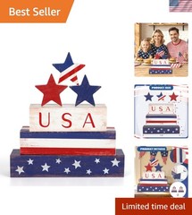 Sturdy Patriotic Table Block Decorations & Stars – Perfect for July Celebrations