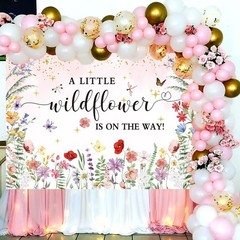 Charming Pink Watercolor Wildflower Backdrop – Perfect for Baby Showers (7x5ft)