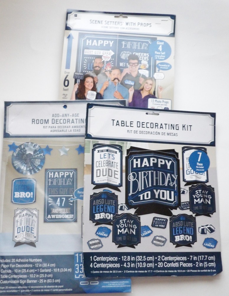 Male Birthday Big Decorating Lot Includes Table & Wall Decor & Photo Props Kit