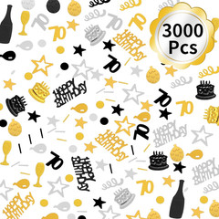 3000 Piece Birthday & Anniversary Confetti – 70Th Style, Black, Gold & Silver Pa