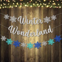 3Pcs Winter Wonderland Banners, Glittery Snowflake Banner Silver Blue
