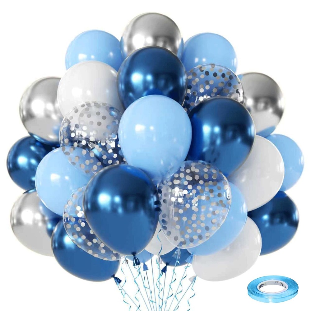 Zesliwy Blue White Silver Balloons Set,50Pcs 12 Inch Metallic Dark Blue Slive…