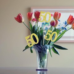 10-Pack Double Sided Glitter 50th Birthday Centerpiece Anniversary Centerpiec…