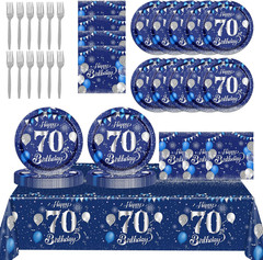70Th Birthday Decorations for Men,61Pcs Blue Silver 70Th Birthday Decorations Ta