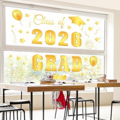 6 Sheet Class of 2026 Graduation Window Clings Gold Foil Congrats Grad Reusable