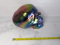 Halloween Skull Oil Slick Multicoloured Crazy Bonez Halloween Decor Prop