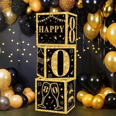 80th Birthday Decorations Boxes for Men- 3pcs Black Gold Happy 80th Birthday …