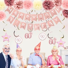 Rose Gold 60th Birthday Party Decorations , Rose gold Glittery Happy 60th Bir…