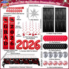 Graduation Decorations 2026, Red and Black Grad Decorations Class of 2026, Gradu